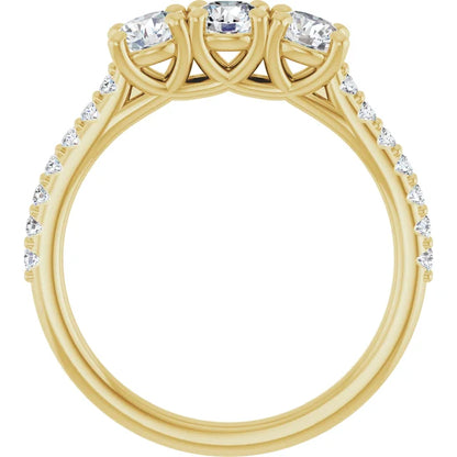 Round Brilliant Yellow Gold Tri Stone Lab Diamonds Engagement Ring 