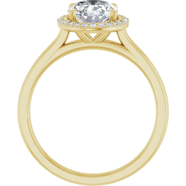 Oval Halo Solitaire Lab Diamond Engagement Ring Yellow Gold. 