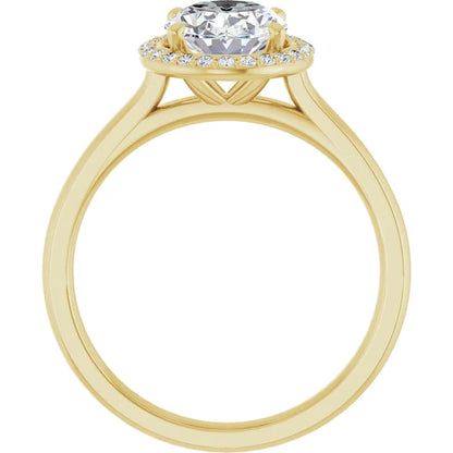 Oval Halo Solitaire Lab Diamond Engagement Ring Yellow Gold. 