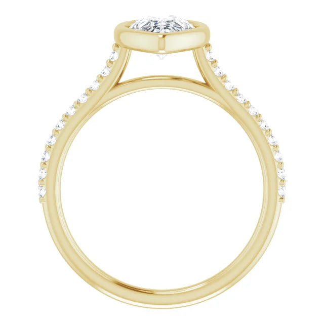Pear Yellow Gold Bezel Pave Lab Diamond Engagement Ring 