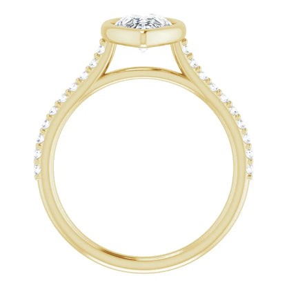 Pear Yellow Gold Bezel Pave Lab Diamond Engagement Ring 