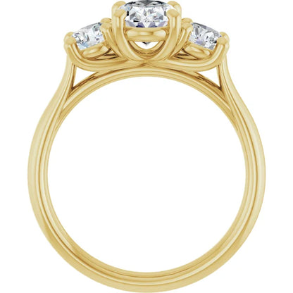 Oval Yellow Gold Tri Stone Lab Diamond Engagement Ring