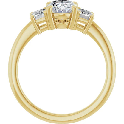 Oval Yellow Gold Tri Stone Lab Diamond Engagement Ring