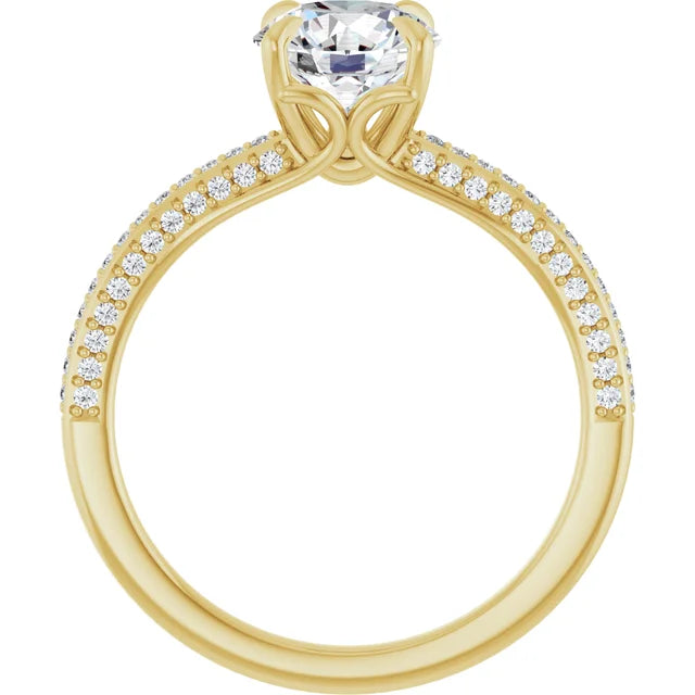Round Brilliant Yellow Gold Pave Lab Diamond Engagement Ring 
