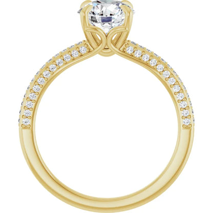 Round Brilliant Yellow Gold Pave Lab Diamond Engagement Ring 