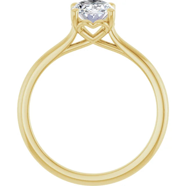 Oval Yellow Gold Four Claw Solitaire Lab Diamond Engagement Ring 