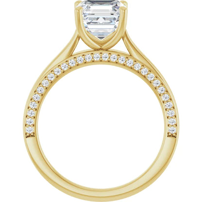 Asscher Yellow Gold Solitaire & Hidden Diamond Band Engagement Ring