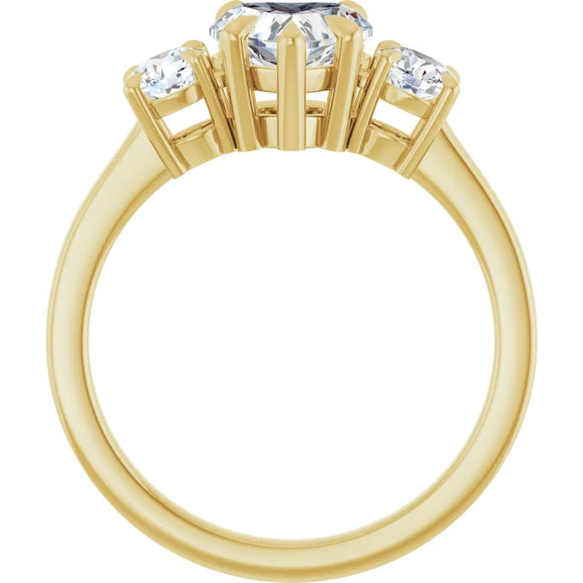 Heart Yellow Gold Tri Stone Lab Diamond Engagement Ring 
