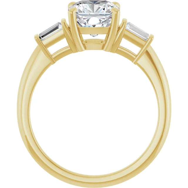 Cushion Yellow Gold Baguette Accent Lab Diamond Engagement Ring 