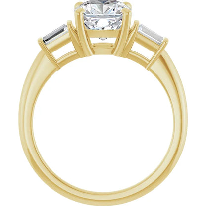 Cushion Yellow Gold Baguette Accent Lab Diamond Engagement Ring 