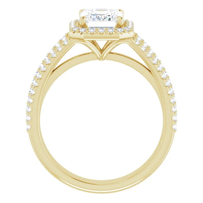 Emerald Yellow Gold Halo Style Engagement Ring