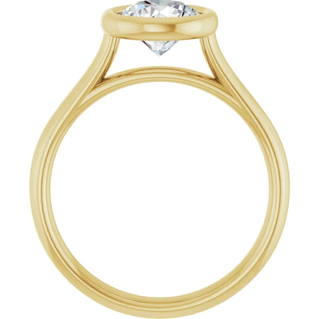 Round Brilliant Yellow Gold Solitaire Bezel Lab Diamond Engagement Ring 