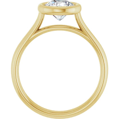 Round Brilliant Yellow Gold Solitaire Bezel Lab Diamond Engagement Ring 