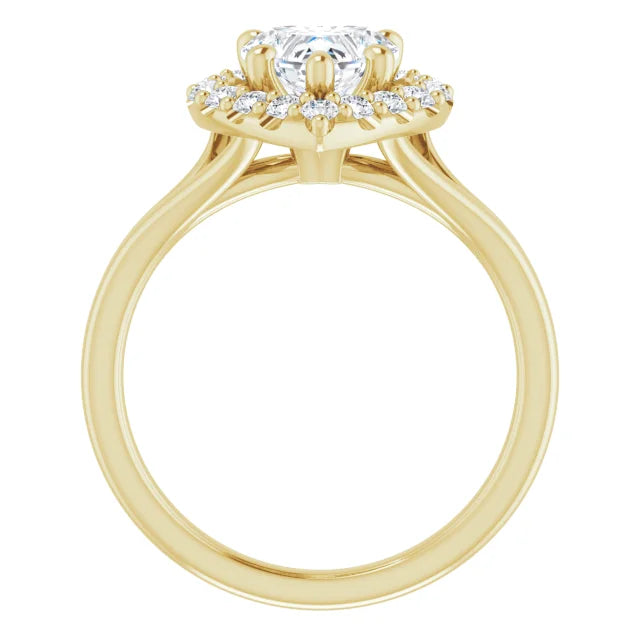 Heart Yellow Gold Halo Solitaire Split Band Lab Diamond Engagement Ring 