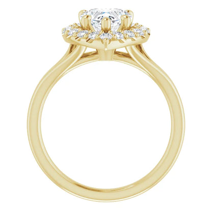Heart Yellow Gold Halo Solitaire Split Band Lab Diamond Engagement Ring 