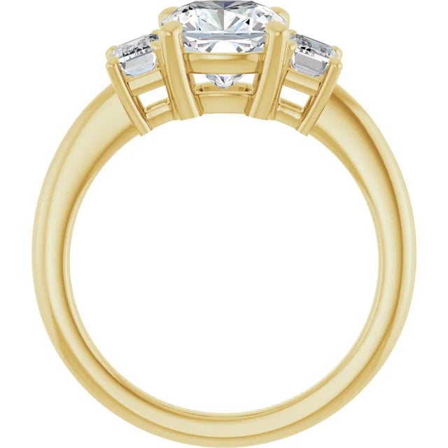 Cushion Yellow Gold Tri Stone Lab Diamond Engagement Ring