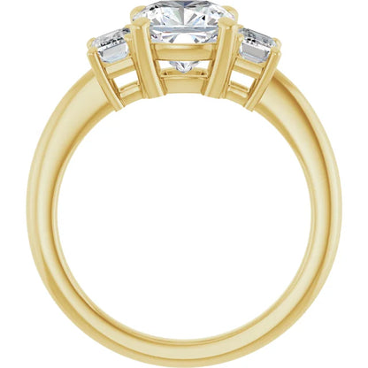 Cushion Yellow Gold Tri Stone Lab Diamond Engagement Ring