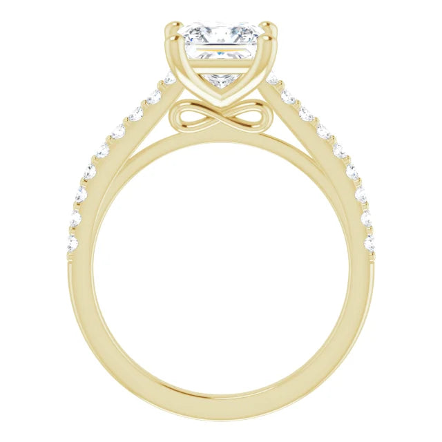 Princess Yellow Gold Pave Style Lab Diamond Engagement Ring 