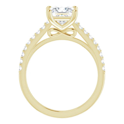 Princess Yellow Gold Pave Style Lab Diamond Engagement Ring 