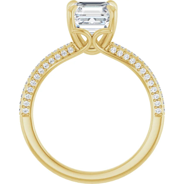 Asscher Yellow Gold Pave Lab Diamond Engagement Ring 
