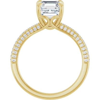 Asscher Yellow Gold Pave Lab Diamond Engagement Ring 