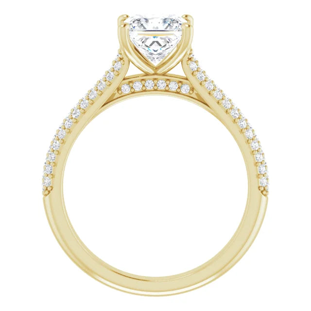 Princess Yellow Gold Pave Lab Diamond Engagement Ring 