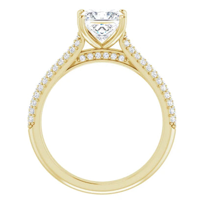 Princess Yellow Gold Pave Lab Diamond Engagement Ring 