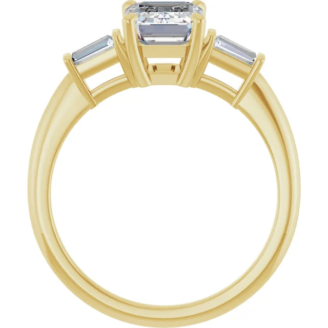 Emerald Yellow Gold Baguette Accent Lab Diamond Engagement Ring 