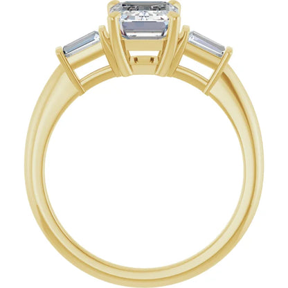 Emerald Yellow Gold Baguette Accent Lab Diamond Engagement Ring 