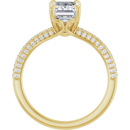 Emerald Yellow Gold Pave Lab Diamond Engagement Ring 