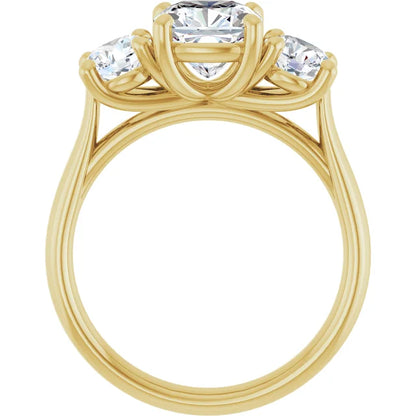 Cushion Yellow Gold Tri Stone Lab Diamond Engagement Ring