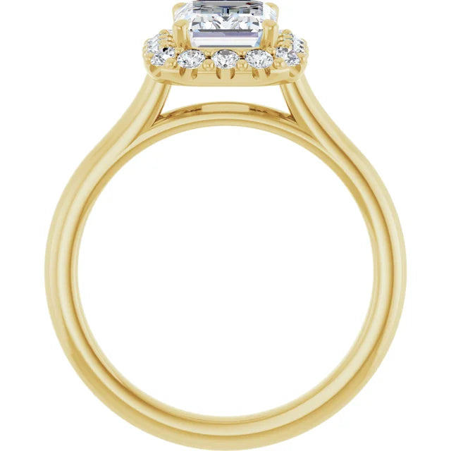 Emerald Halo Solitaire Yellow Gold Lab Diamond Engagement Ring 