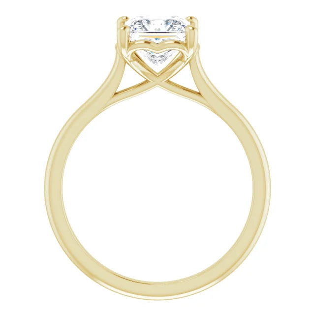 Princess Yellow Gold Four Claw Solitaire Lab Diamond Engagement Ring 