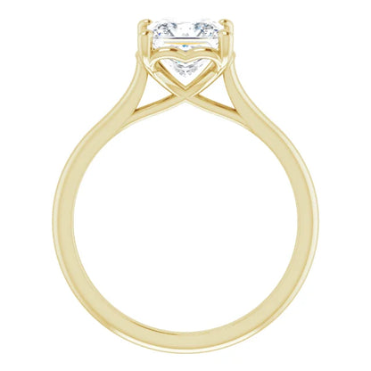 Princess Yellow Gold Four Claw Solitaire Lab Diamond Engagement Ring 