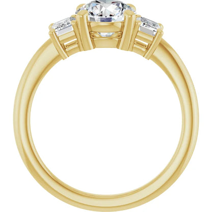 Round Brilliant Yellow Gold Tri Stone Lab Diamond Engagement Ring