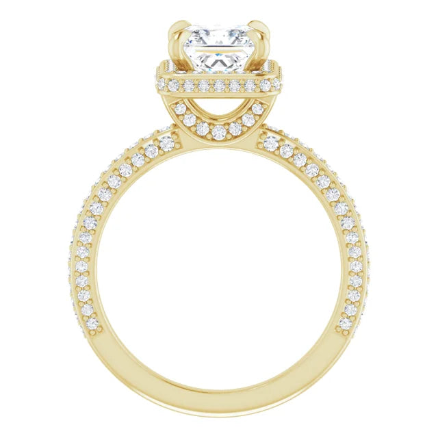 Princess Yellow Gold Halo Pave Style Lab Diamond Engagement Ring 