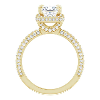 Princess Yellow Gold Halo Pave Style Lab Diamond Engagement Ring 