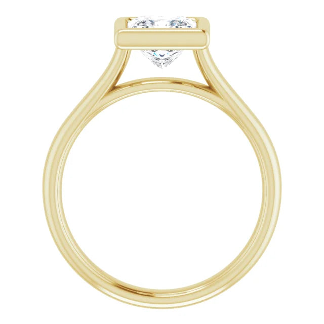 Princess Yellow Gold Solitaire Bezel Lab Diamond Engagement Ring
