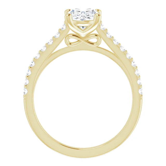 Oval Yellow Gold Pave Style Lab Diamond Engagement Ring 