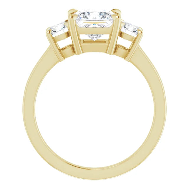 Princess Yellow Gold Tri Stone Lab Diamond Engagement Ring 