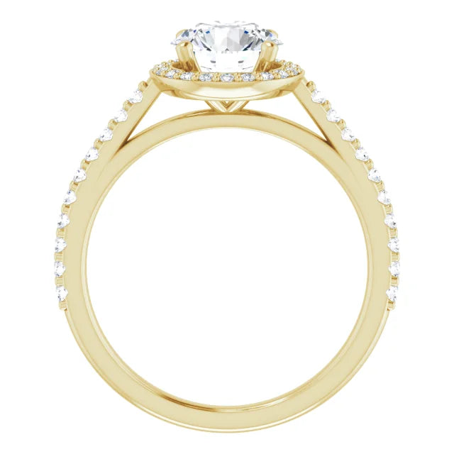 Round Brilliant Yellow Gold Halo Lab Diamond Engagement Ring 