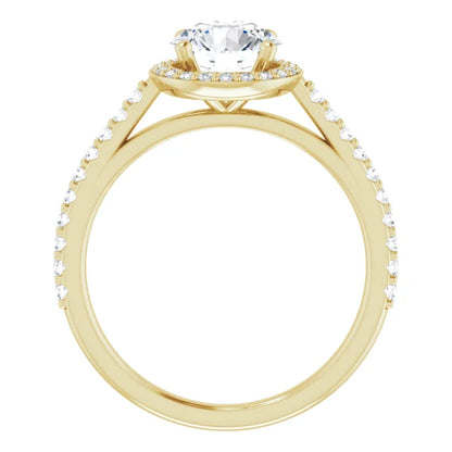 Round Brilliant Yellow Gold Halo Lab Diamond Engagement Ring 