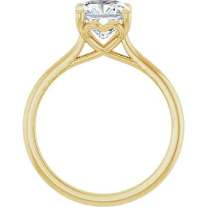 Cushion Yellow Gold Four Claw Solitaire Lab Diamond Engagement Ring 