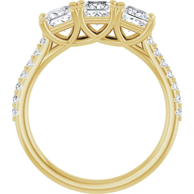 Princess Yellow Gold Tri Stone Lab Diamonds Engagement Ring 