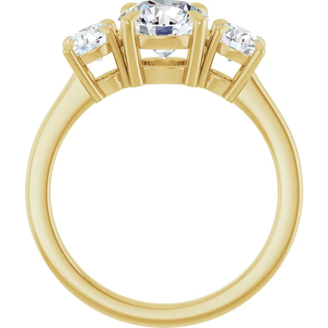Round Brilliant Yellow Gold Tri Stone Lab Diamond Engagement Ring 