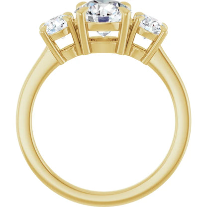 Round Brilliant Yellow Gold Tri Stone Lab Diamond Engagement Ring 