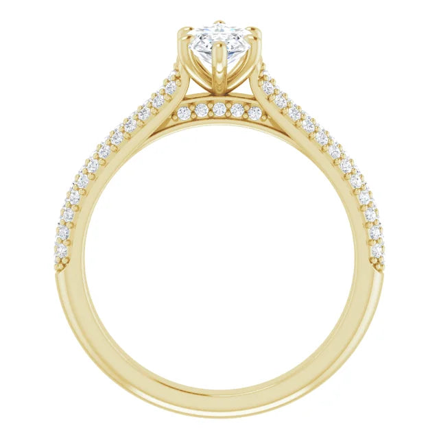 Marquise Yellow Gold Pave Lab Diamond Engagement Ring 