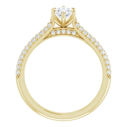 Marquise Yellow Gold Pave Lab Diamond Engagement Ring 