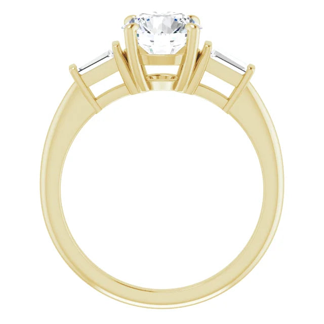 Round Brilliant Yellow Gold Baguette Accent Lab Diamond Engagement Ring 