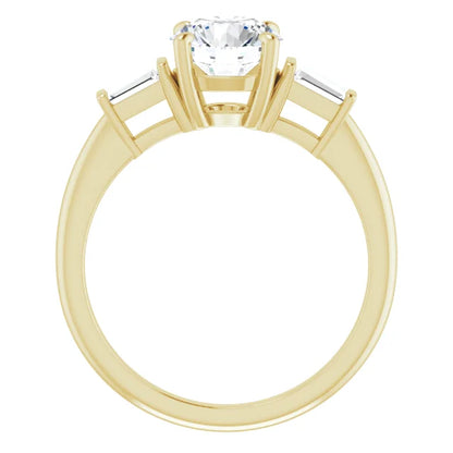 Round Brilliant Yellow Gold Baguette Accent Lab Diamond Engagement Ring 